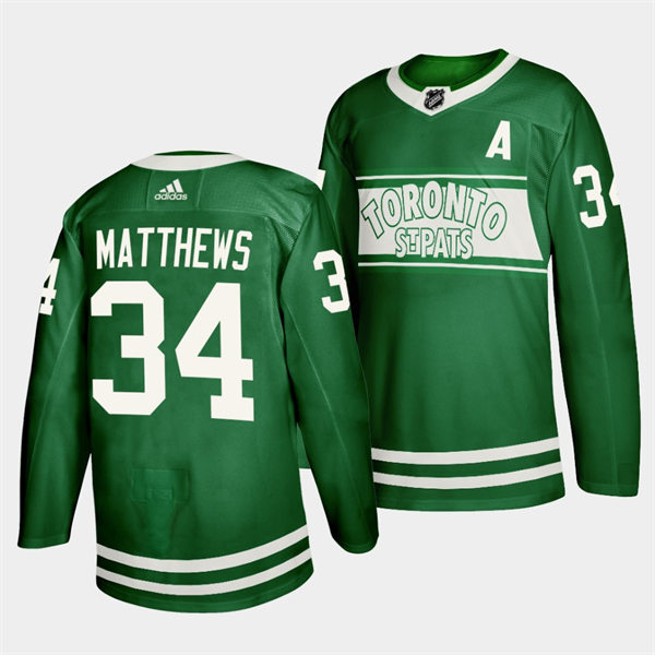 Men's Toronto Maple Leafs #34 Auston Matthews adidas Green 2022 St. Patricks Day Jersey Stitched