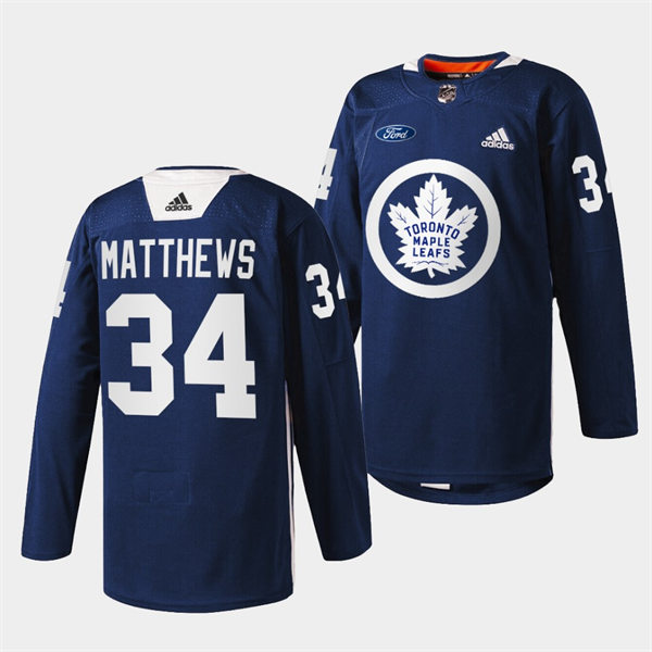 Men's Toronto Maple Leafs #34 Auston Matthews adidas Navy Primary Logo Warm Up Jersey Stitched