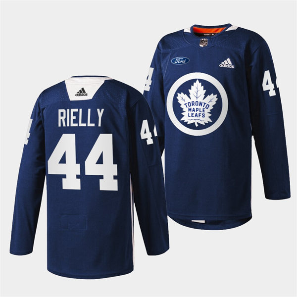 Men's Toronto Maple Leafs #44 Morgan Rielly adidas Navy Primary Logo Warm Up Jersey Stitched
