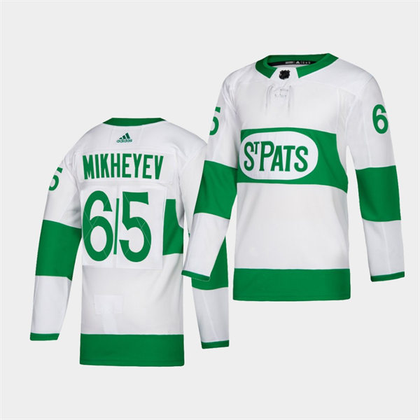 Men's Toronto Maple Leafs #65 Ilya Mikheyev 2021 White St. Patrick's Day Player Jersey Stitched