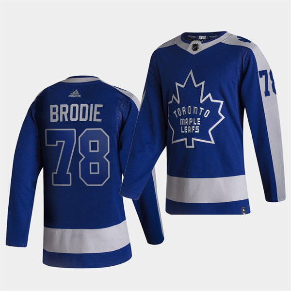 Men's Toronto Maple Leafs #78 T.J. Brodie Blue 2021 adidas NHL REVERSE RETRO JERSEYS Stitched