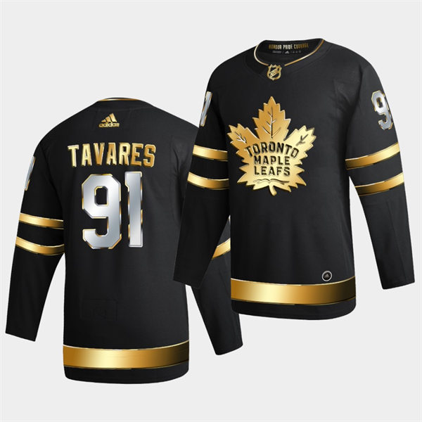 Men's Toronto Maple Leafs #91 John Tavares 2021 Black Golden Edition Limited Jersey Stitched