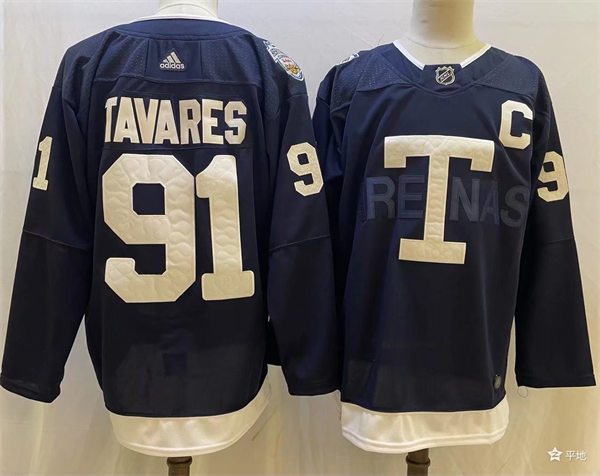 Men's Toronto Maple Leafs #91 John Tavares 2022 Navy Team Heritage Classic Jersey Stitched