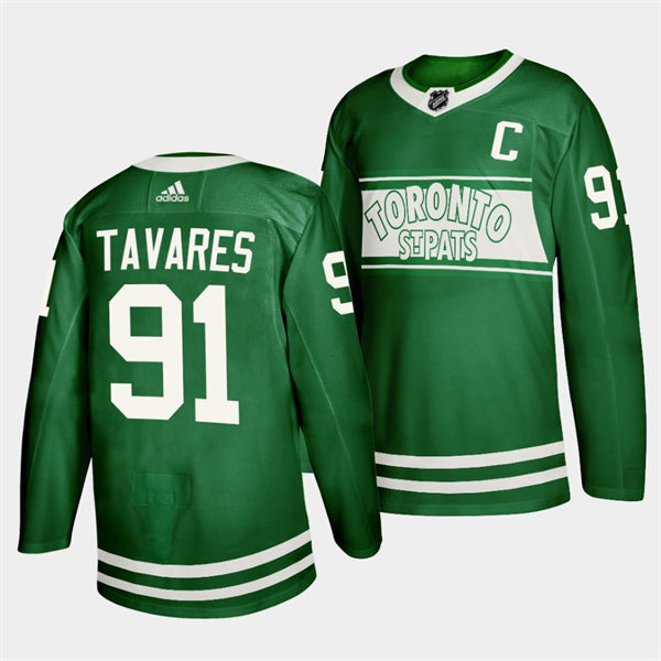 Men's Toronto Maple Leafs #91 John Tavares adidas Green 2022 St. Patricks Day Jersey Stitched
