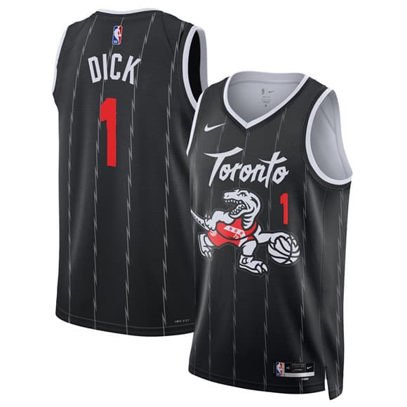 Men's Toronto Raptors #1 Gradey Dick Black 2025-26 City Edition Stitched Basketball Jersey