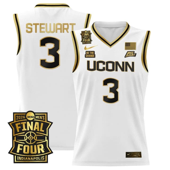 Men's UConn Huskies 2026 Final Four Patch Basketball Jersey - All Stitched Jaylin Stewart    3