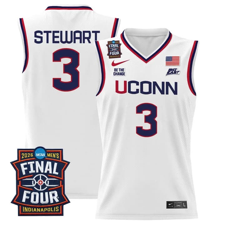 Men's UConn Huskies 2026 Final Four Patch Basketball Jersey - All Stitched Jaylin Stewart  3