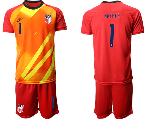 Men's USA #1 Naeher Red Goalkeeper Jersey
