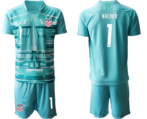 Men's USA #1 Naeher lake blue Goalkeeper Jersey