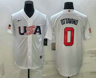 Men's USA Baseball #0 Adam Ottavino 2023 White World Baseball Classic Stitched Jerseys