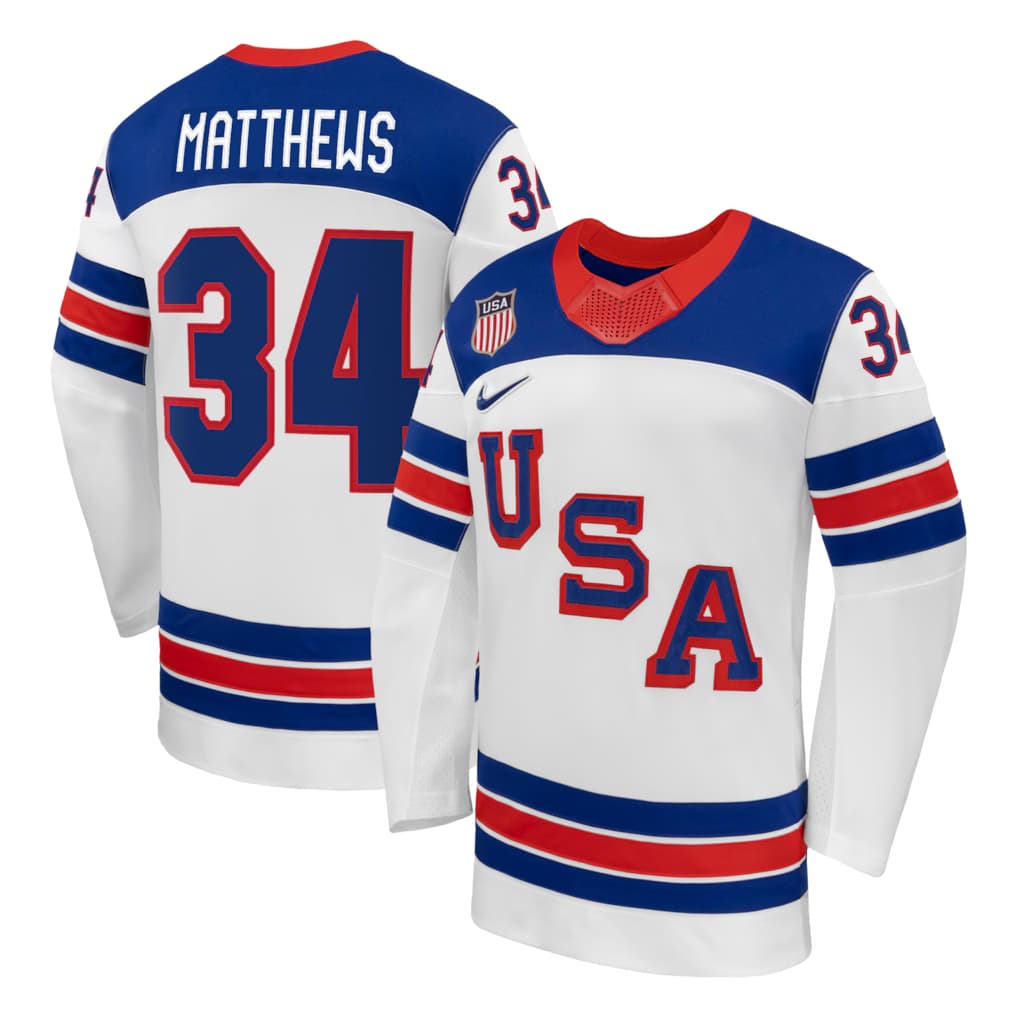 Men's USA Hockey Auston Matthews Nike White 2026 Away Replica Jersey