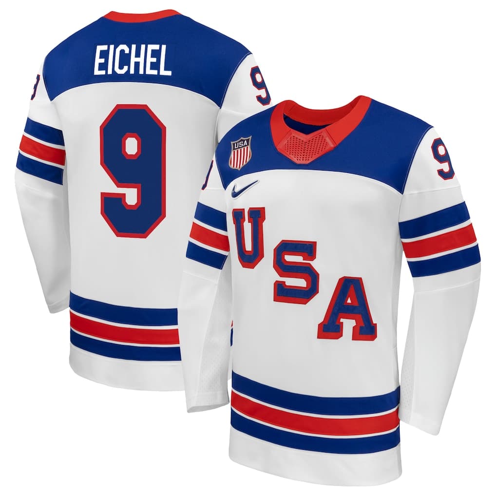 Men's USA Hockey Jack Eichel Nike White 2026 Away Replica Jersey