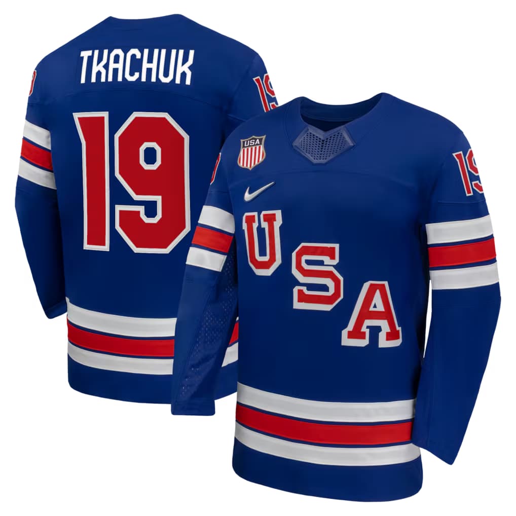 Men's USA Hockey Matthew Tkachuk Nike Royal 2026 Home Replica Jersey