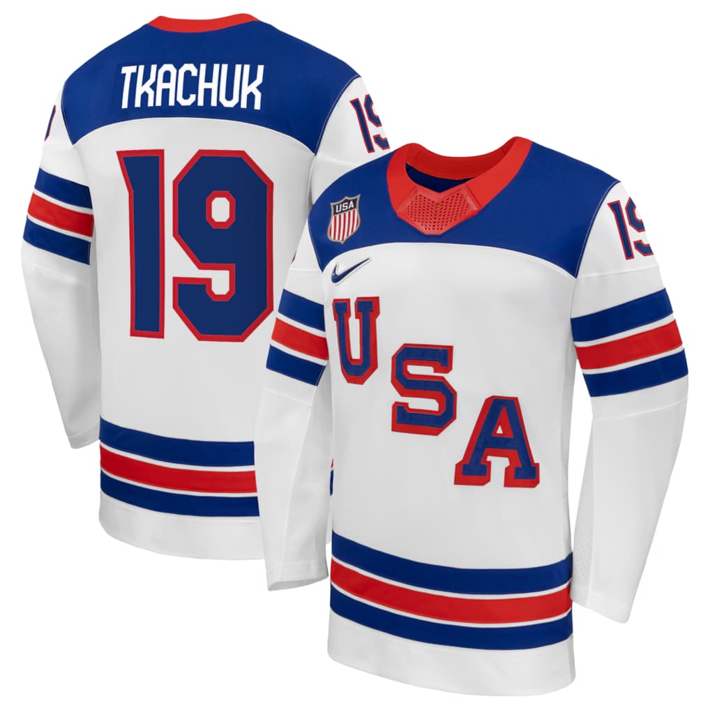 Men's USA Hockey Matthew Tkachuk Nike White 2026 Away Replica Jersey