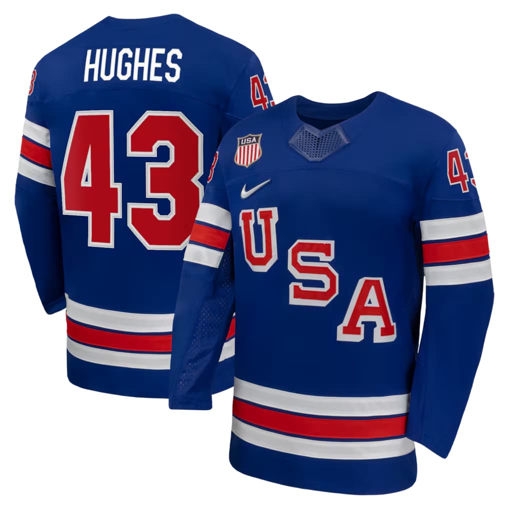 Men's USA Hockey Quinn Hughes Nike Royal 2026 Home Replica Jersey