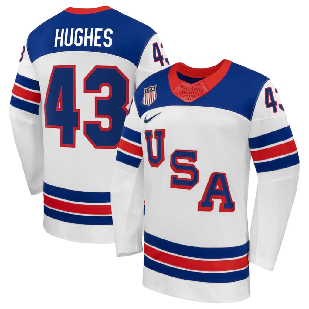 Men's USA Hockey Quinn Hughes Nike White 2026 Away Replica Jersey