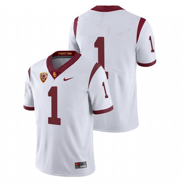 Men's USC Trojans #1 Domani Jackson Nike White Without Name College Football Game Jersey 
