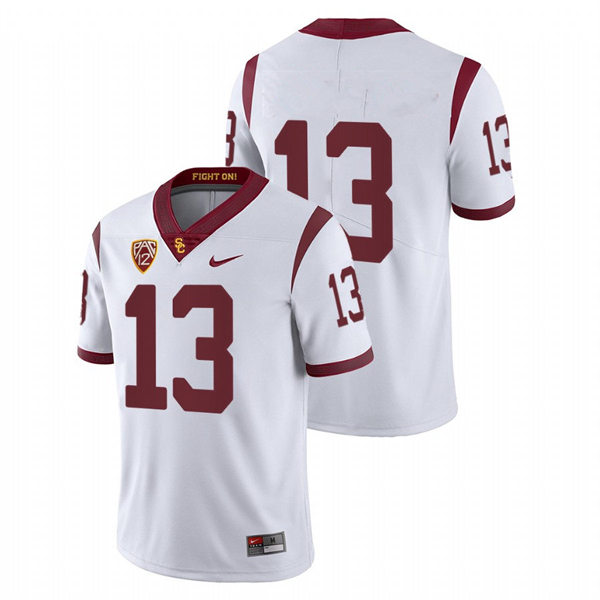 Men's USC Trojans #13 Caleb Williams Nike White Without Name College Football Game Jersey