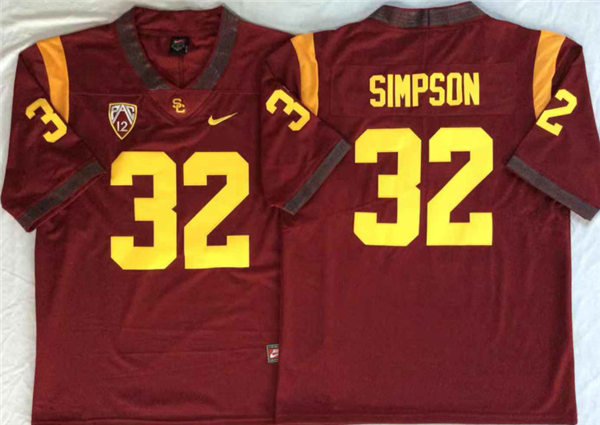 Men's USC Trojans #32 O.J. Simpson Red With Name Nike NCAA College Vapor Untouchable Football Jersey 
