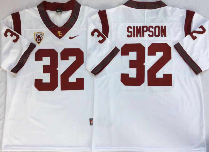 Men's USC Trojans #32 O.J. Simpson White With Name Nike NCAA College Vapor Untouchable Football Jersey 