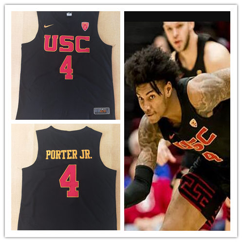Men's USC Trojans #4 Kevin Porter Jr. Black Stitched Nike NCAA COLLEGE Basketball GAME JERSEY 