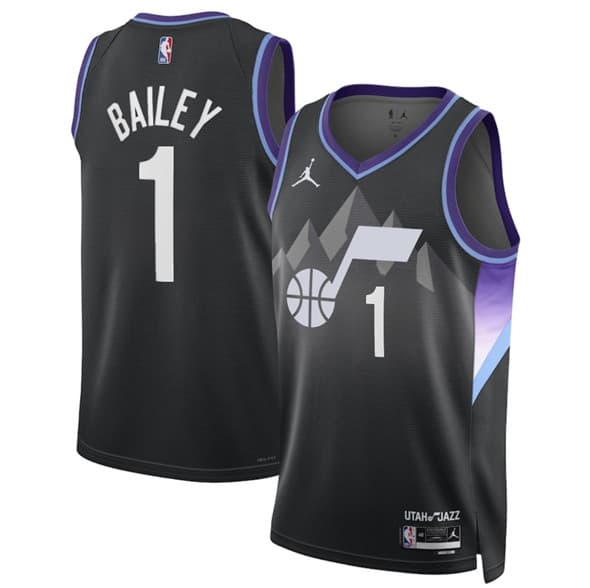 Men's Utah Jazz #1 Ace Bailey Black 2024-25 Draft Statement Edition Stitched Basketball Jersey