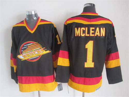 Men's Vancouver Canucks #1 Kirk McLean 1985-86 Black CCM Vintage Throwback Jersey Stitched