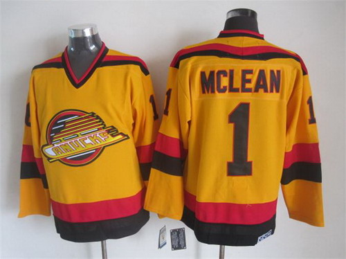 Men's Vancouver Canucks #1 Kirk McLean 1985-86 Yellow CCM Vintage Throwback Jersey Stitched
