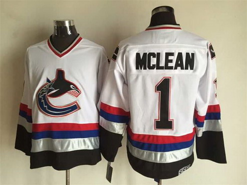 Men's Vancouver Canucks #1 Kirk McLean 1997-98 White CCM Vintage Throwback Jersey Stitched