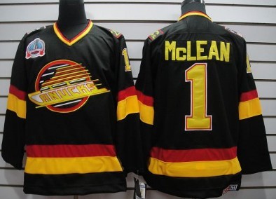 Men's Vancouver Canucks #1 Kirk McLean Black Throwback Jersey Stitched
