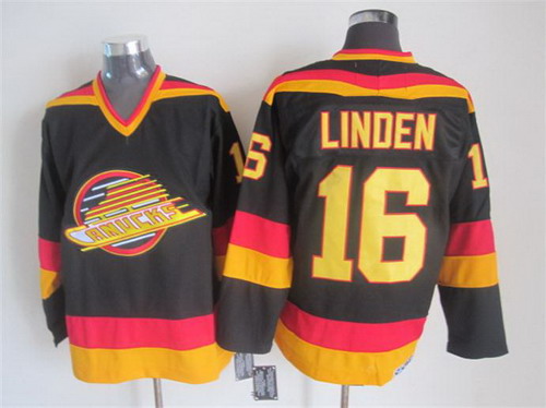 Men's Vancouver Canucks #16 Trevor Linden 1985-86 Black CCM Vintage Throwback Jersey Stitched