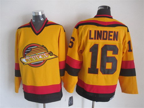 Men's Vancouver Canucks #16 Trevor Linden 1985-86 Yellow CCM Vintage Throwback Jersey Stitched