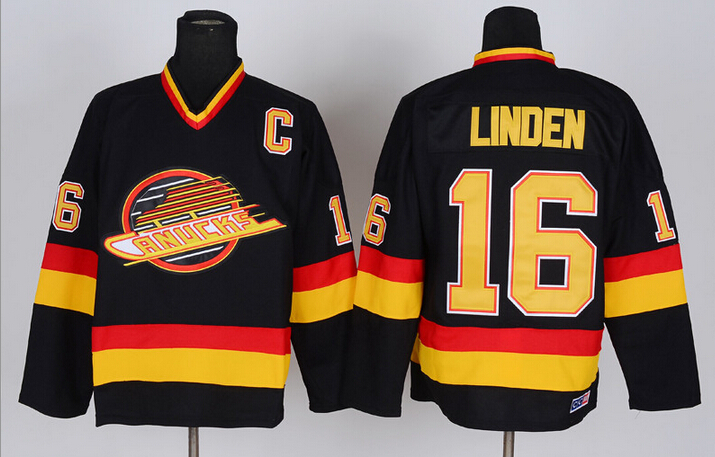 Men's Vancouver Canucks #16 Trevor Linden Black Throwback CCM C Patch Jersey Stitched