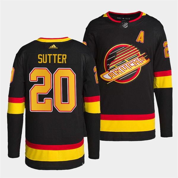 Men's Vancouver Canucks #20 Brandon Sutter adidas Black 2019-20 Flying Skate Jersey Stitched