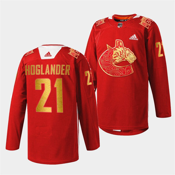 Men's Vancouver Canucks #21 Nils Hoglander adidas Red 2021 Chinese New Year Jersey Stitched