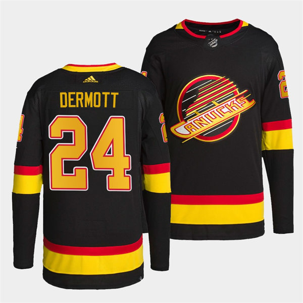 Men's Vancouver Canucks #24 Travis Dermott adidas Black 2019-20 Flying Skate Jersey Stitched