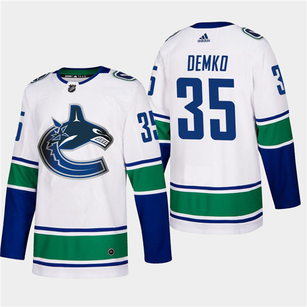 Men's Vancouver Canucks #35 Thatcher Demko Away White Authentic Player Jersey
