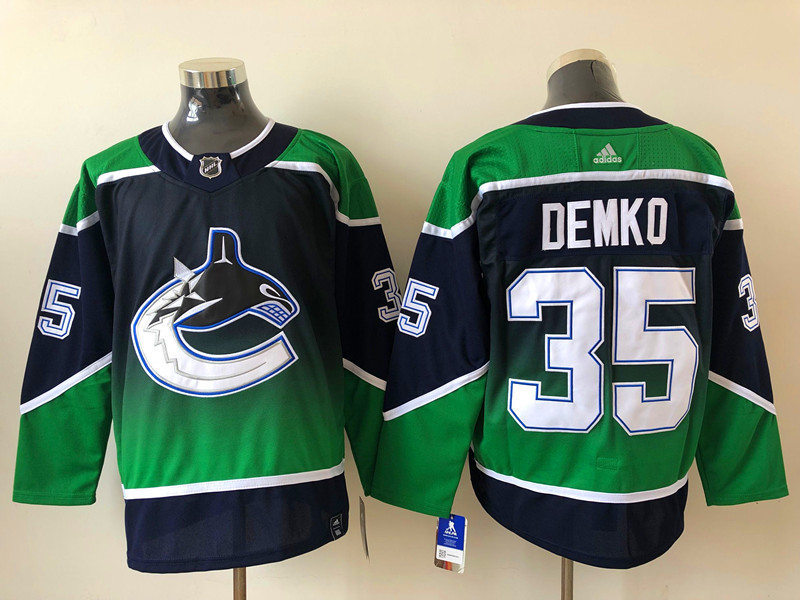 Men's Vancouver Canucks #35 Thatcher Demko adidas 2021 Season Reverse Retro Authentic Blue Jersey Stitched