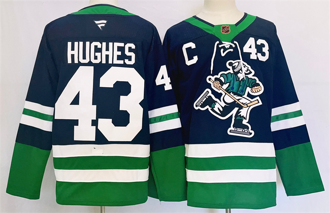 Men's Vancouver Canucks #43 Quinn Hughes Navy 2024 Reverse Retro Stitched