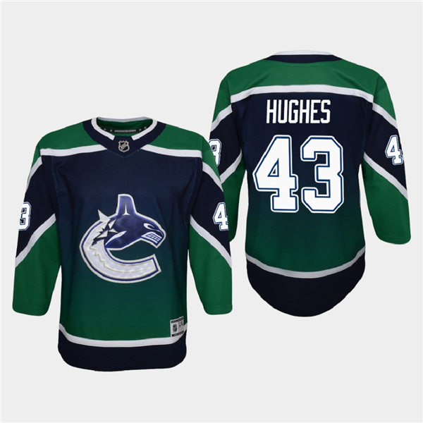 Men's Vancouver Canucks #43 Quinn Hughes adidas 2021 Season Reverse Retro Authentic Blue Jersey Stitched