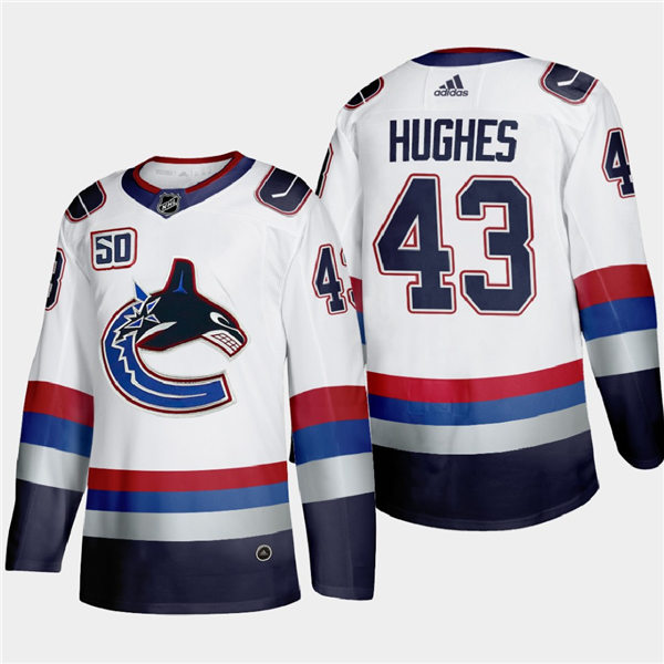 Men's Vancouver Canucks #43 Quinn Hughes adidas Throwback White 2000's Vintage Authentic Player Jersey Stitched