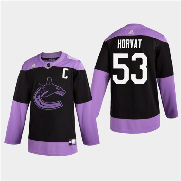 Men's Vancouver Canucks #53 Bo Horvat adidas 2020 Hockey Fights Cancer Practice Black Jersey Stitched