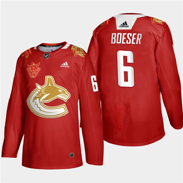 Men's Vancouver Canucks #6 Brock Boeser adidas 2021 Chinese New Year Red Jersey Stitched