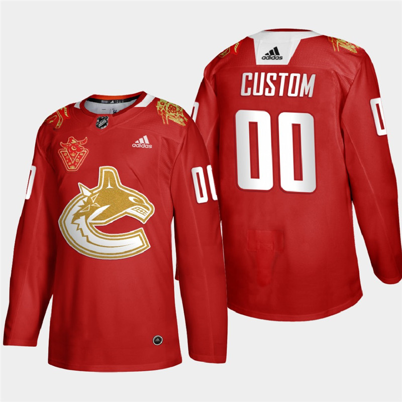 Men's Vancouver Canucks Custom adidas 2021 Chinese New Year Red Jersey Stitched