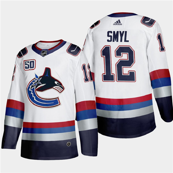 Men's Vancouver Canucks Retired Player #12 Stan Smyl Adidas Throwback White 2000's Vintage Authentic Player Jersey Stitched