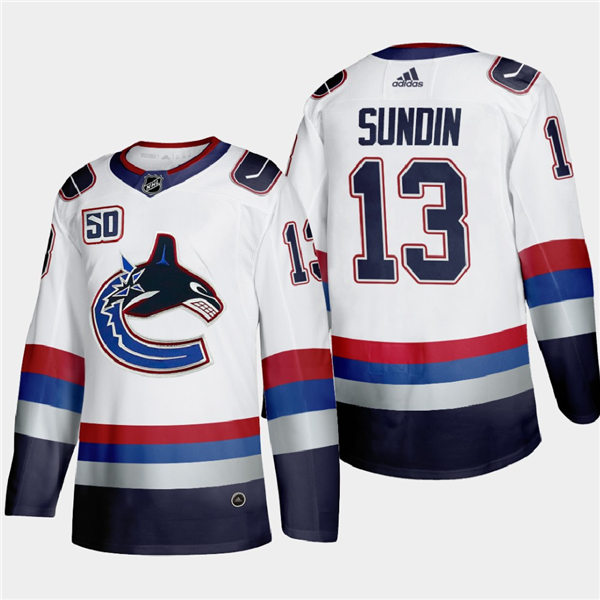 Men's Vancouver Canucks Retired Player #13 Mats Sundin Adidas Throwback White 2000's Vintage Authentic Player Jersey Stitched
