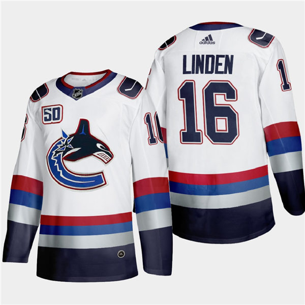 Men's Vancouver Canucks Retired Player #16 Trevor Linden Adidas Throwback White 2000's Vintage Authentic Player Jersey Stitched