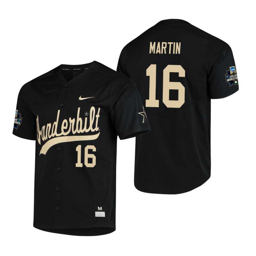 Men's Vanderbilt Commodores #16 Austin Martin Nike Black College Game Baseball Jersey 