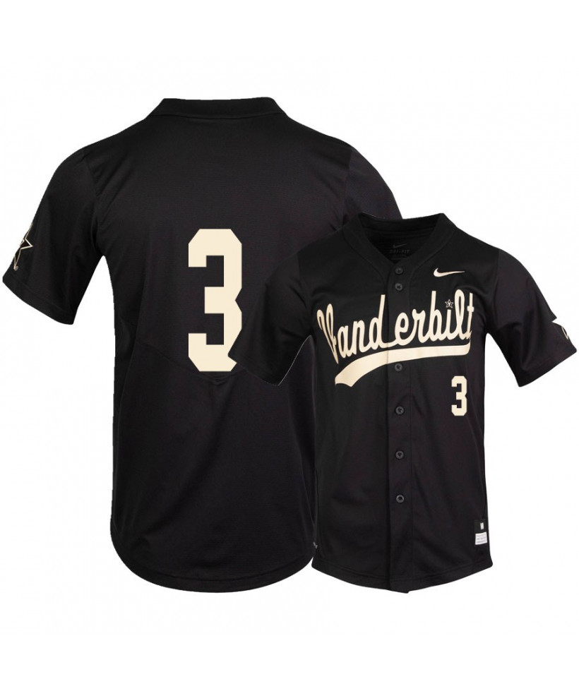 Men's Vanderbilt Commodores #3 Cooper Davis Nike Black College Game Baseball Jersey 