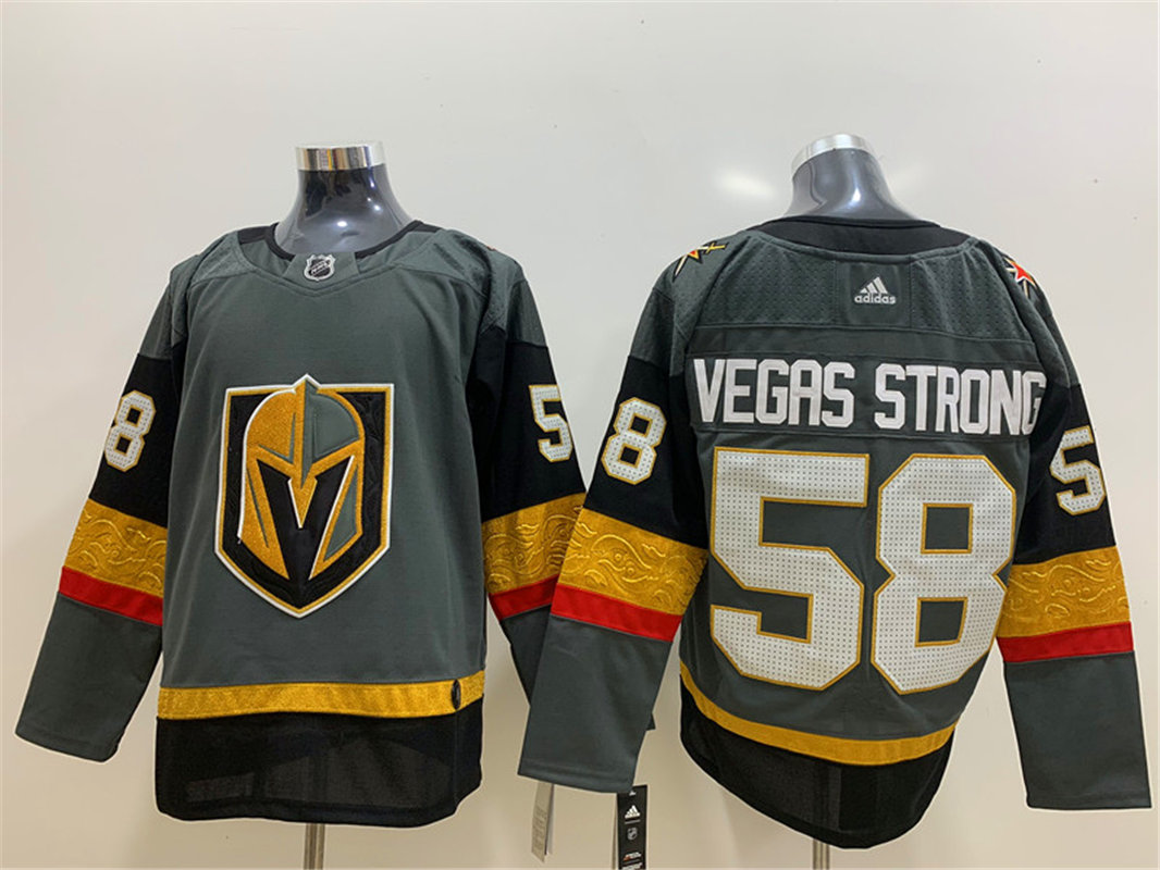 Men's Vegas Golden Knights #58 Victims Vegas Strong Adidas Grey Jersey Stitched